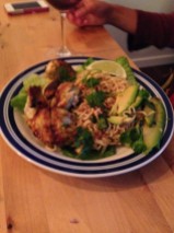 Chicken Skewers, Satay Sauce and Fiery Noodle Salad